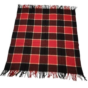 Vintage 100% Virgin Wool Blanket Red Black Plaid Tartan Romanian EUC